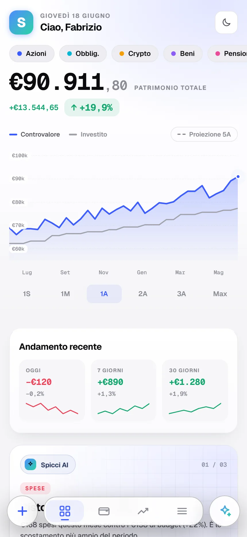 Spicci su smartphone, tema chiaro
